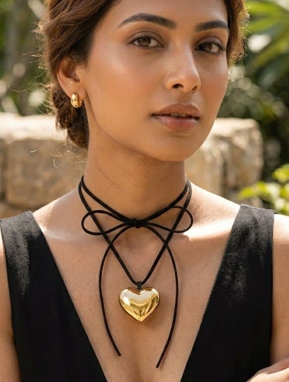 Golden Heart Black Choker - SIIRA