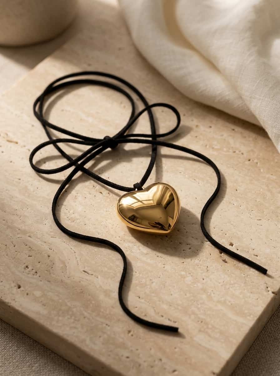 Golden Heart Black Choker - SIIRA