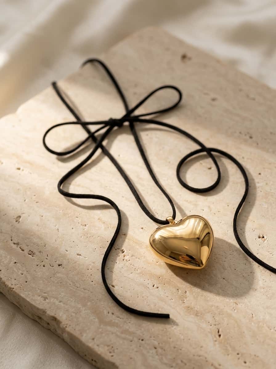 Golden Heart Black Choker - SIIRA