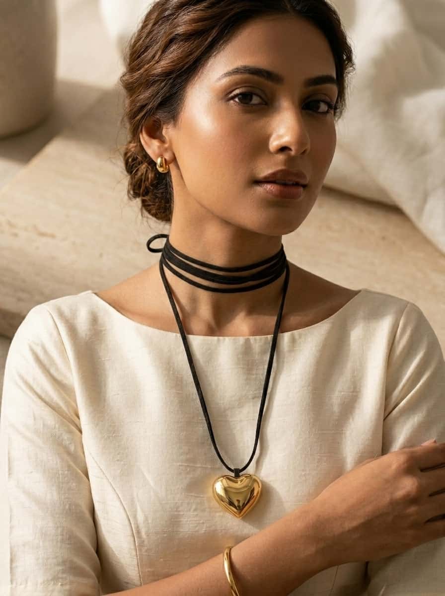 Golden Heart Black Choker - SIIRA